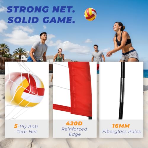 White & Red 20FT Volleyball Net for Backyard with Adjustable Height - Sturdum