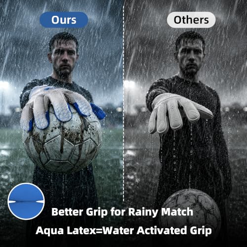 Blue WVVOU Goalkeeper Gloves for Adults & Youth Soccer - 8 Size, Breathable, High Grip Latex