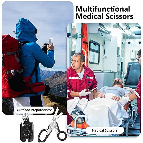 Multi-Function Trauma Shears 6-in-1 Emergency Cutting Scissors with Holster - Black