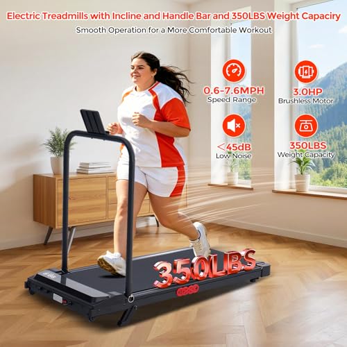 Portable Home Treadmill with Handle and Incline - Compact Walking Pad