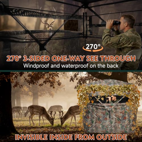 DUEYAGO 270° Camo Ground Hunting Blind for 2-3 Hunters, See-Through Mesh Windows