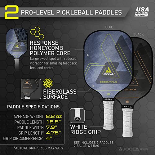 JOOLA Essentials Pickleball Set with 2 Rackets, 2 Balls & Carry Bag - USAPA Approved