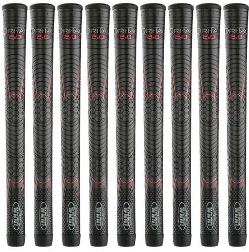 Golf Grip Set - 9 Pack Standard Size Shock Absorbing Black and Red