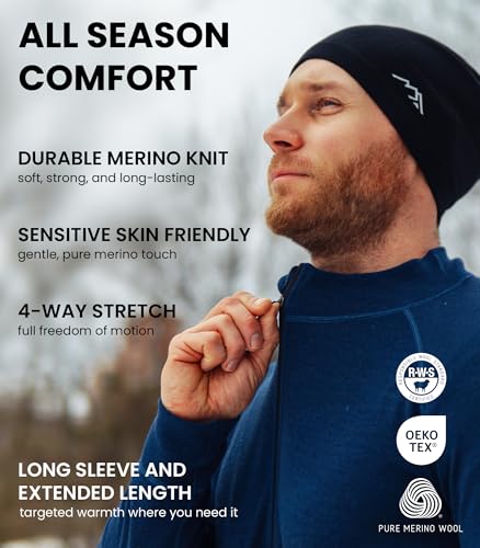 Men's Merino.tech Black Large Half Zip Merino Wool Sweater - Thermal Base Layer