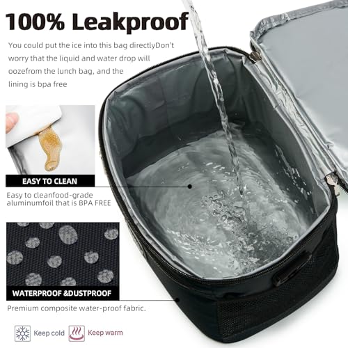 Insulated Lunch Bag for Men and Women - Black, Leak-Proof Soft Cooler Tote