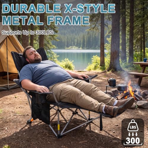 Portable Reclining Camping Chair with Footrest & Cooler Bag - Adjustable Outdoor Lounge