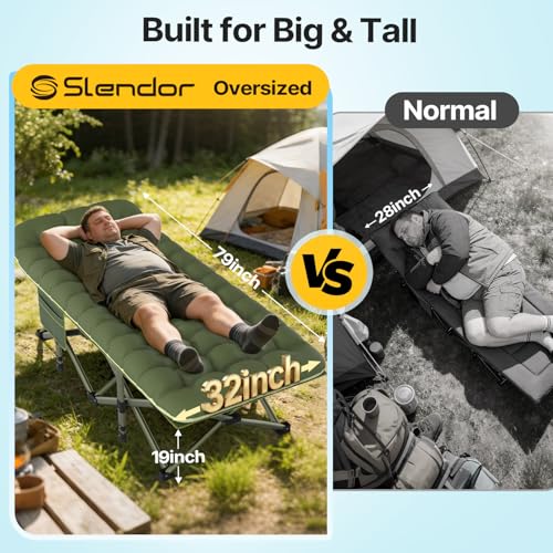 XXL Camping Cot with Mattress & Pillow - 32 Inch Wide, Green