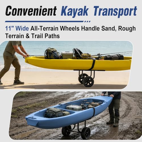 GanFindX Heavy Duty Aluminum Kayak Cart 300 lbs Capacity 11 Inch No-Flat Wheels