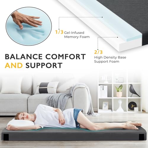 Kingfun Gray 75x25x3 Inch CertiPUR-US Memory Foam Camping Mattress Pad with Waterproof Cover