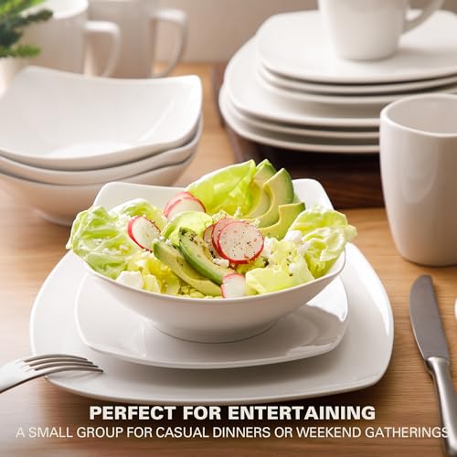Gibson Home Zen Buffet White Porcelain Dinnerware Set for 4 - 16 Pieces, Square Plates Bowls & Mugs, Chip & Scratch Resistant, Dishwasher & Microwave Safe