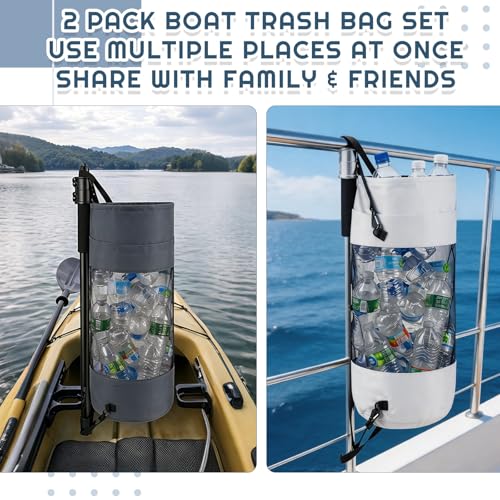 2 Pack Boat Mesh Trash Bags - White and Grey Portable Garbage Holders