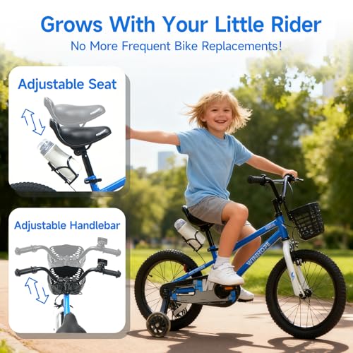 WinHope Kids Bike 12 Inch Blue with Light-Up Training Wheels for Boys & Girls