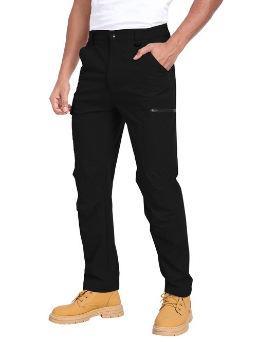Mens Work Cargo Hiking Pants Waterproof Lightweight Stretch Flex Quick Dry Fishing Camping Travel Outdoor Pants Black 36