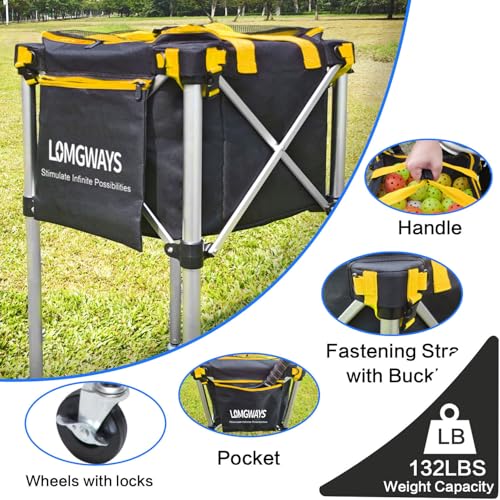 LOMGWAYS Yellow Foldable Pickleball & Tennis Ball Cart Holds 180 Tennis Balls