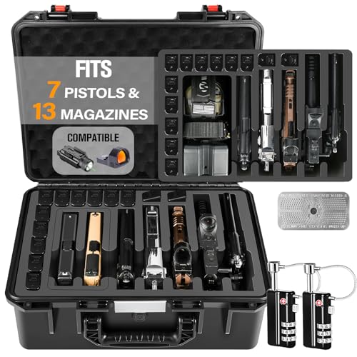 TSA Pistol Gun Case for 7 Handguns - Black, Waterproof & Lockable