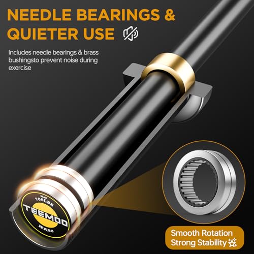 Home Gym 47-Inch Barbell Bar with Spring Collars, 700lb Capacity, E-Coat Finish - Bearings Variation