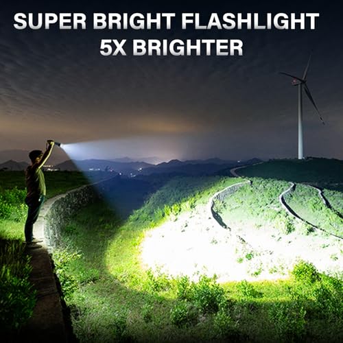 Rechargeable LED Flashlight 4 Pack High Lumens Super Bright with Digital Display, Black