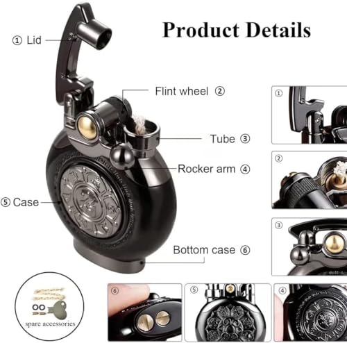 Vintage Reusable Trench Lighter Black - Rotary Ignition, Gift for Men