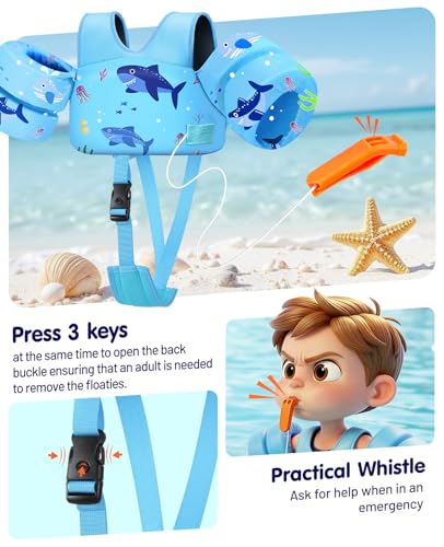 HeySplash Toddler Swim Vest - Adjustable Water Safety Jacket for Kids 13-33 lbs - Shark Design