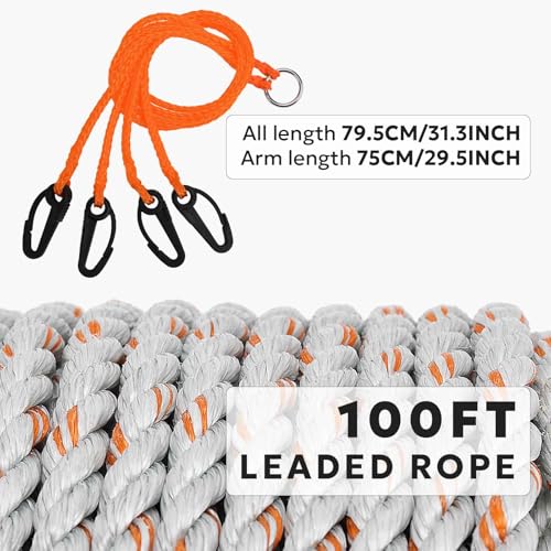 Crab Trap Float and Leaded Core Rope Set - 5/16" Diameter, 100Ft, Red & White Buoy with Harness