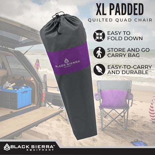 Black Sierra XL Purple Padded Camping Chair for Adults Heavy Duty Foldable Seat