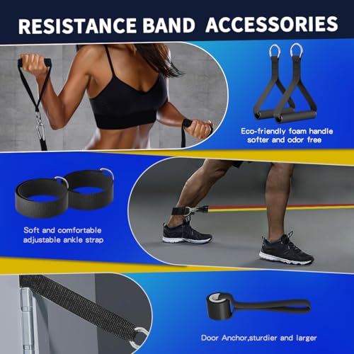 WHATAFIT Resistance Bands Set 10-100LB Colorful Stackable Exercise Bands with Handles