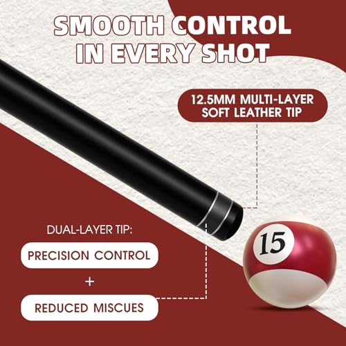 Fiberglass Pool Cues 58 Inch, 21oz, 4-Pack, Red/White, White Variation