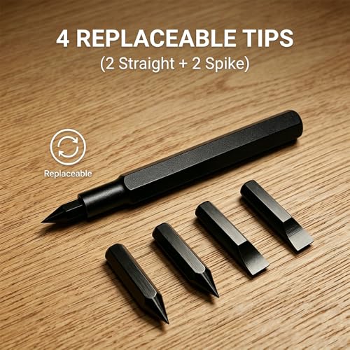 Golf Club Groove Sharpener Tool with Magnetic Quick-Change - Black - 4 Tips, Aluminum Handle