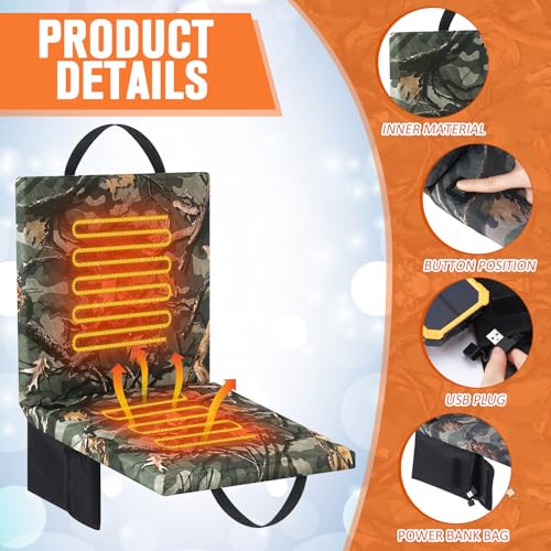 Heated Hunting Seat Cushion with Back Support - Woodland Camo, 2 Pack