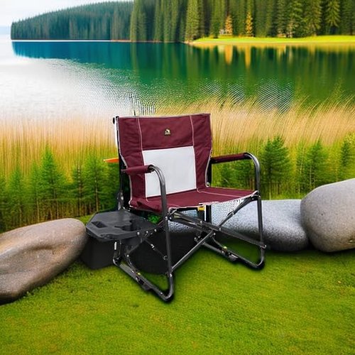 GCI Outdoor Freestyle Rocker XL Camping Chair - Portable Folding Design with Side Table & Drink Holder - Red