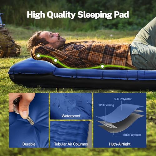 OGERY Double Inflatable Sleeping Pad for Camping, 6-Inch Extra Thick, Blue, Full Size