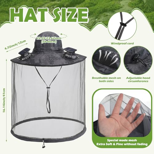 Mosquito Hat with Net and Solar Fan - Wide Brim Sun Protection for Outdoor Activities