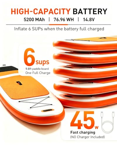 BAVIZZN Rechargeable Electric SUP Pump for Inflatable Paddle Boards - Black/Orange