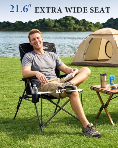 Heavy Duty Oversized Camping Chair 400LBS with High Back & Cup Holder