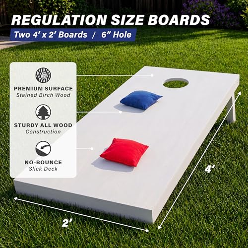 Wooden Cornhole Boards Set 4ft x 2ft Regulation Size with Carrying Case - No Bean Bags