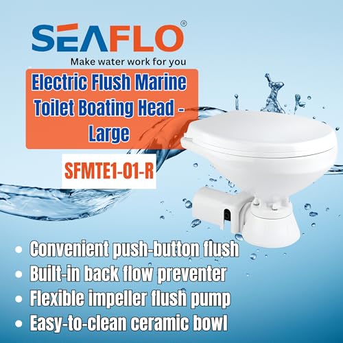 SEAFLO 12V Electric Marine Toilet - Large Size, Corrosion Resistant, Soft Close Seat, Built-In Backflow Preventer, Model SFMTE1-01-R - Regular