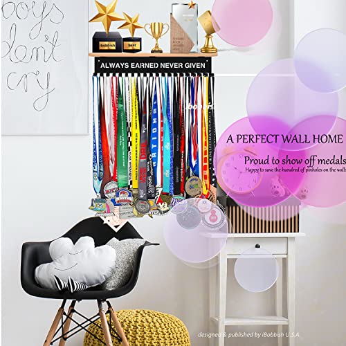 16-Inch Trophy and Medal Display Shelf with Hooks - Upgraded Metal Wall Mount