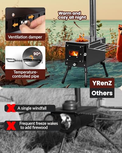 Portable Wood Stove for Camping with Temperature Control & Accessories