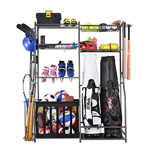Sports Equipment Organizer with Golf Bag Storage and Accessories Rack
