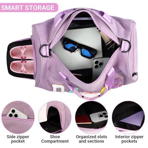 Dance Ballet Bag for Girls - Purple L Size Gym Duffle with Adjustable Strap