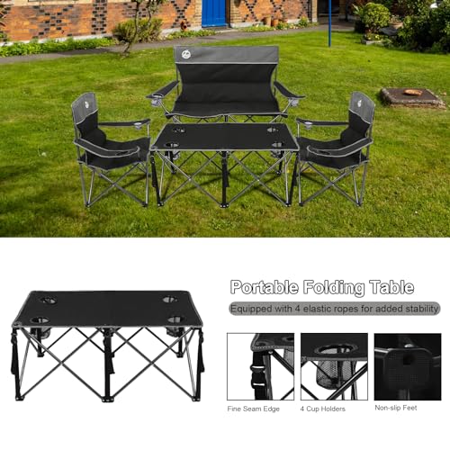 Northroad Black Foldable Camping Chair Set of 4 with Table - Portable Outdoor Furniture
