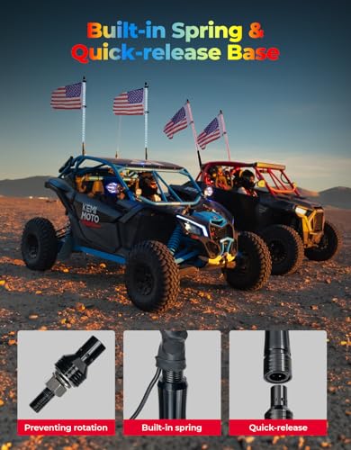 KEMIMOTO 3ft COB LED Whip Lights for UTV ATV - App Control, Brightness & Mode