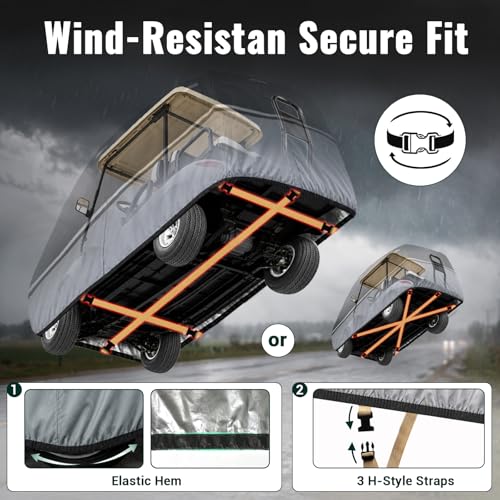 Golf Cart Cover 4-Seat XL 90" for Extended Roofs Waterproof Windproof Heavy Duty