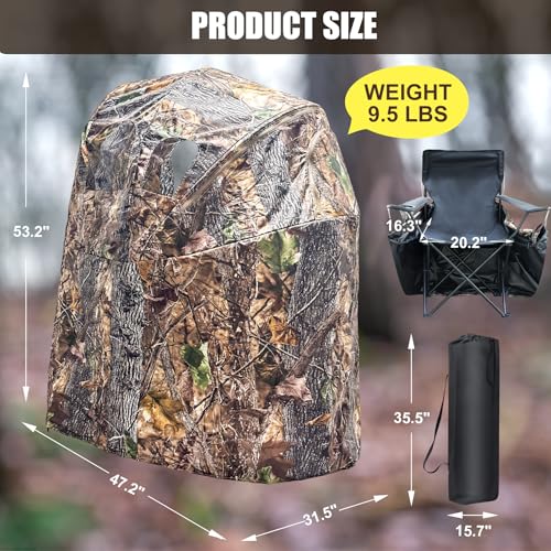 WTVIDAS Camo Hunting Blind with Chair - 1-Person Ground Concealment Tent, Model Camo1