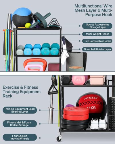 Black Mesh Gym Storage Rack for Dumbbells & Yoga Mats - Home Workout Organizer