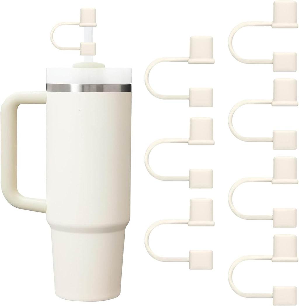 Stanley 7-Piece Straw Cover Cap Set | Silicone Straw Toppers for 40 & 30oz Tumblers - White & Grey