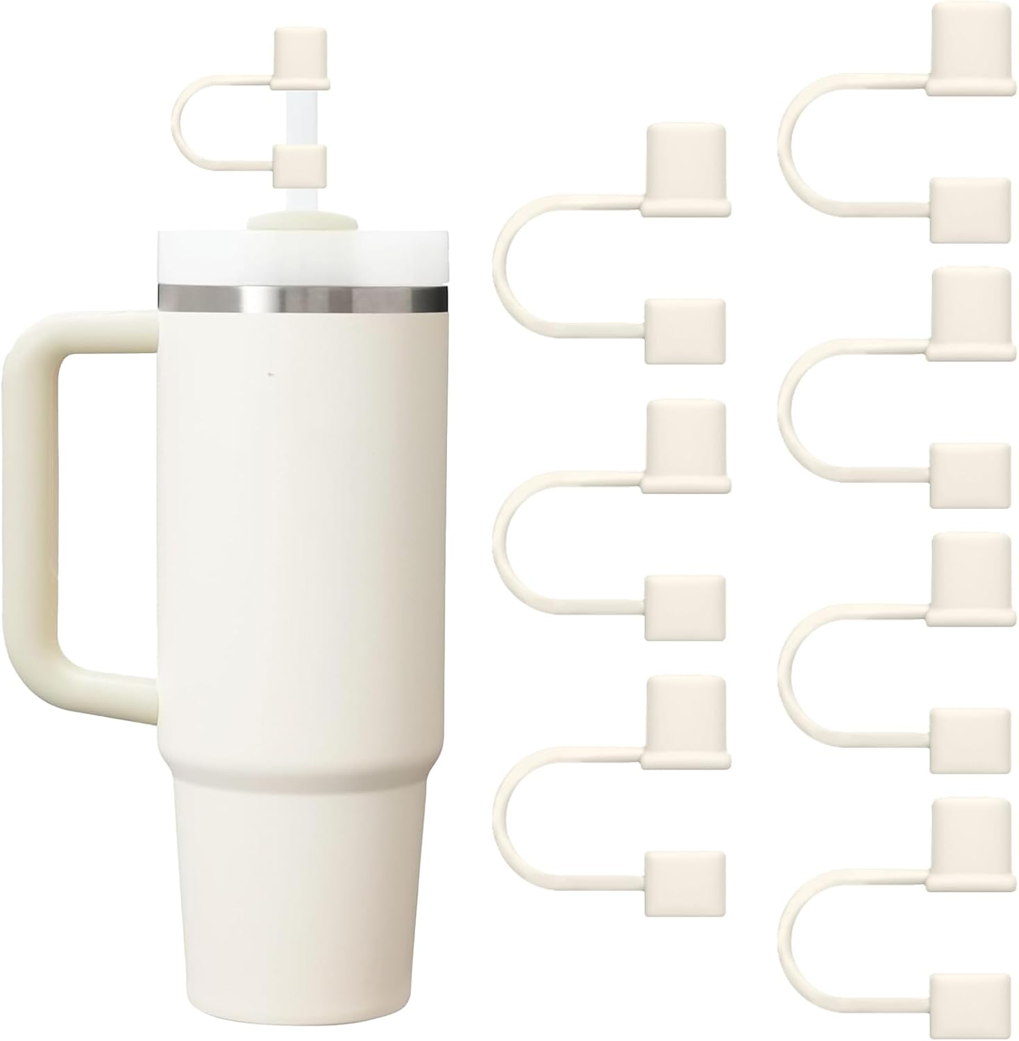 Stanley 7-Piece Straw Cover Cap Set | Silicone Straw Toppers for 40 & 30oz Tumblers - White & Grey