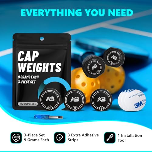 3-Piece Pickleball Paddle Cap Weights Set - 9g End Cap Counterbalance for Better Control