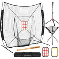 Black 7x7 Baseball Softball Practice Net with Tee, Ball Caddy & Strike Zone