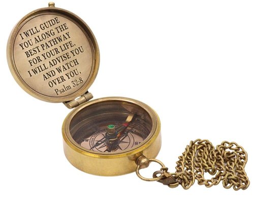 God’s Way Compass, Psalm 32:8, Solid Brass Directional Engraved Compass, Baptism Gifts for Boys Girls, First Communion, Christian Gifts for Men, First Confirmation Gifts for Boys Catholic Gifts